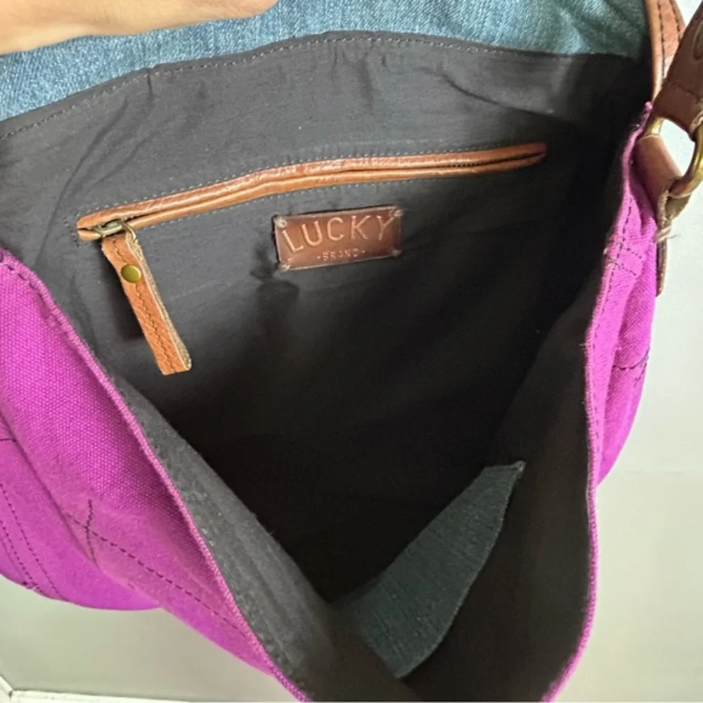 Y2K Lucky Brand messenger satchel bag‎ vtg Purple Hawaiian colorful western
